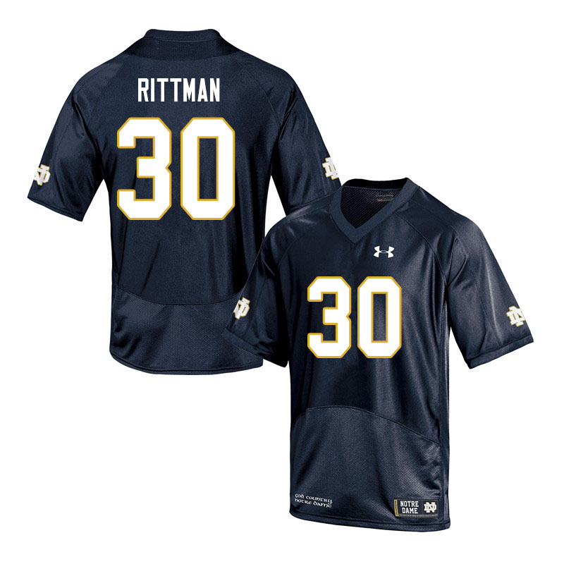 Men's NCAA Notre Dame Fighting Irish #30 Jake Rittman Stitched College Under Armour Authentic Navy Football Jersey LE10V55HR